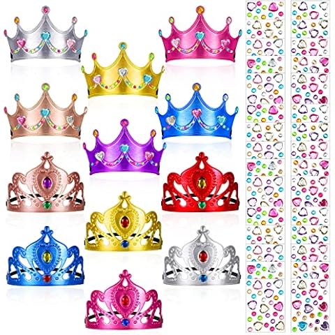 Yaomiao 22 Pieces DIY Crowns Set Include 12 Pieces Foam Princess Tiaras and Crowns and 10 Pieces Crystal Diamond Sticker for Kids (Multicolor) Cover