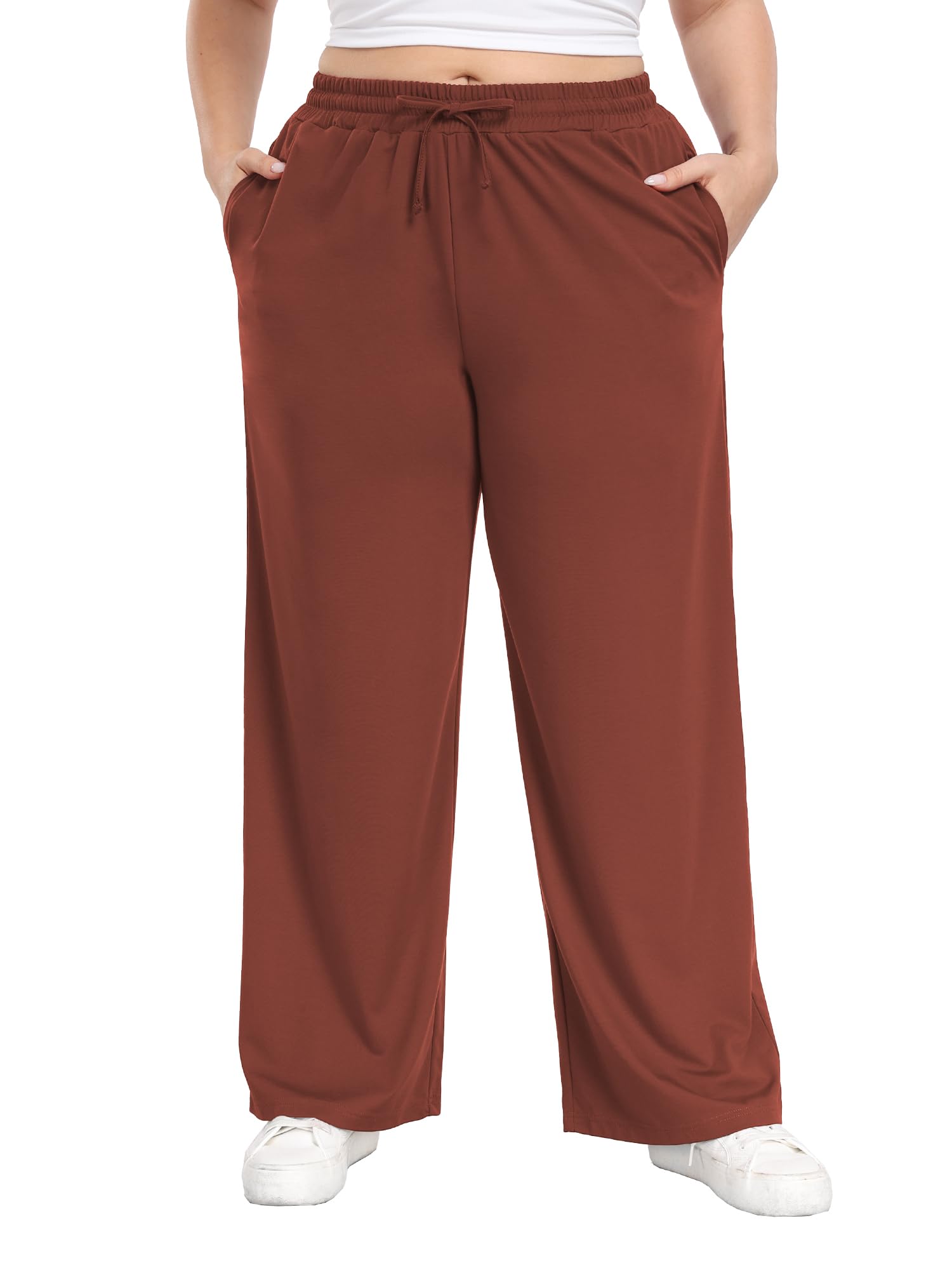 Lastshe Womens Plus Size Casual Pants Elastic Waist Wide Leg Loose Fit Pajama Drawstring Home Pants with Pockets