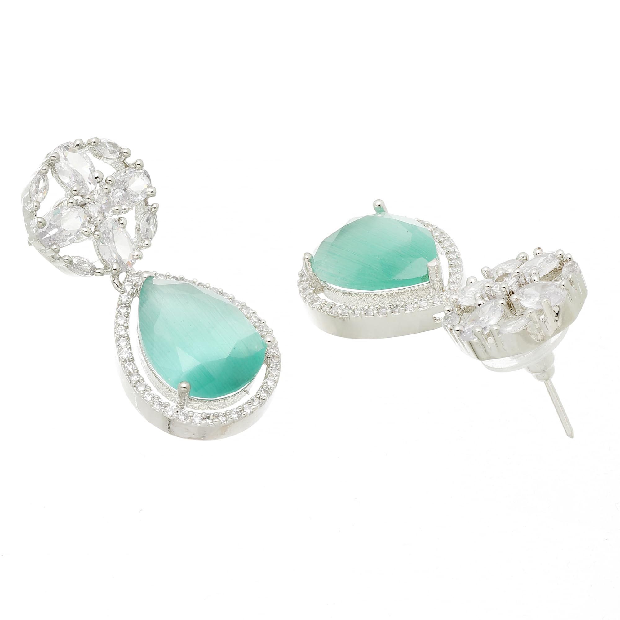 Rhodium-Plated Teardrop & Floral Drop Earrings
