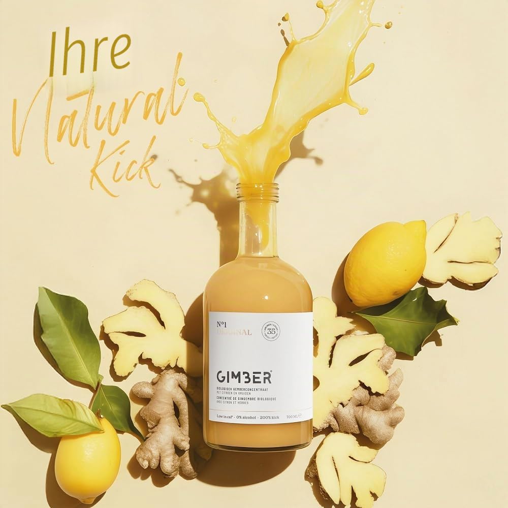 Gimber BIO Ingwerkonzentrat, 100% natürlich & vegan, Premium Ingwer essenz | N°1 3x500 ml Original | Biologisches Ingwerkonzentrat, alkoholfreie Ingweressenz mit Zitronenthymian, veganes Konzentrat