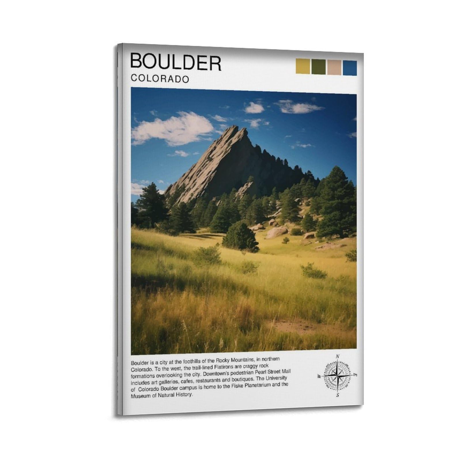 xiaoxiaoshen Boulder Colorado Travel Rocky Mountain Illustrati Canvas Poster Wall Art Prints Room Aesthetic Murals Bedroom And Living Decorations 20x30inch(50x75cm)