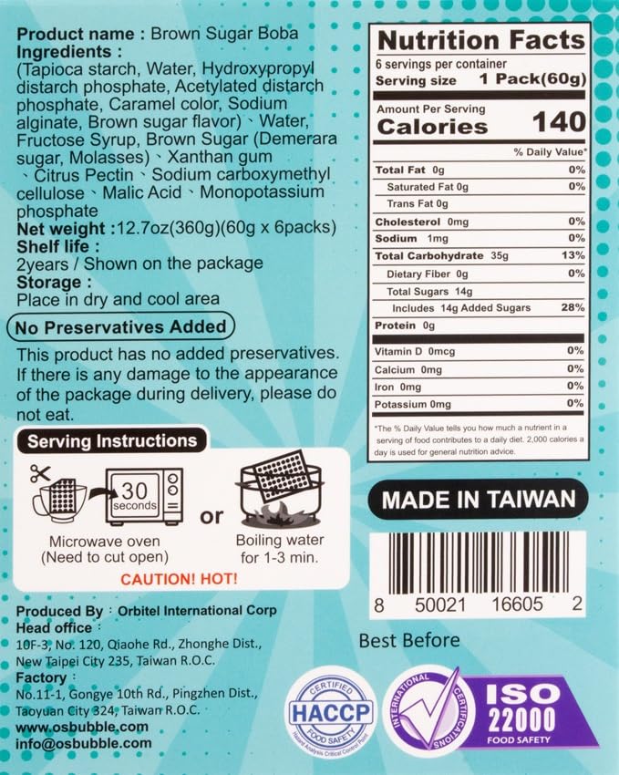 Orbitel O's Instant Brown Sugar Boba/Tapioca Pearls, Ready in 30 Seconds, 2.12 Oz, Pack of 6 - Image 3
