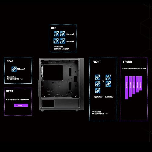 Miniatura 5 de Raidmax X921 - Carcasa de malla para juegos con flujo de aire y vidrio templado con ventiladores 6 ventiladores de color RGB estáticos funda de PC