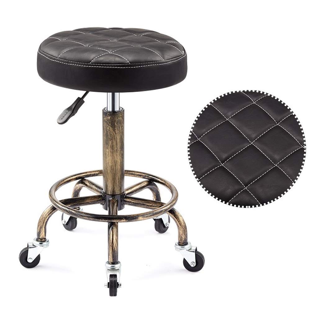 Stołek fryzjerski, specjalny stołek koła pasowego do salonów kosmetycznych, fryzjerstwo fryzjerskie, manicure, stołek do cięcia włosów Stołek piękności (Color : Black)