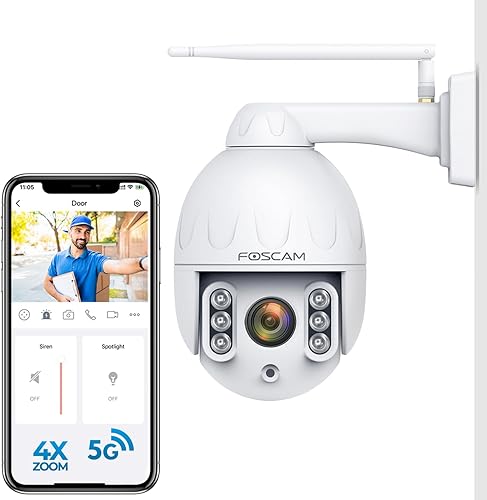 FOSCAM Cámara de seguridad SD4 2k para exteriores, cámara de vigilancia IP PTZ WiFi de 2.4 GHz5 GHz con zoom óptico 4X, detección humana inteligente