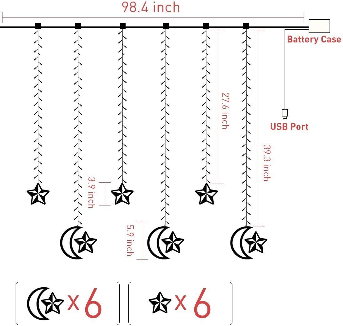 Tencoz 138 LED Star Curtain Lights, Window Curtain String Light Moon Star Fairy String Lights for Wedding Party Home Garden Bedroom Outdoor Indoor Wall Decorations (Warm White)