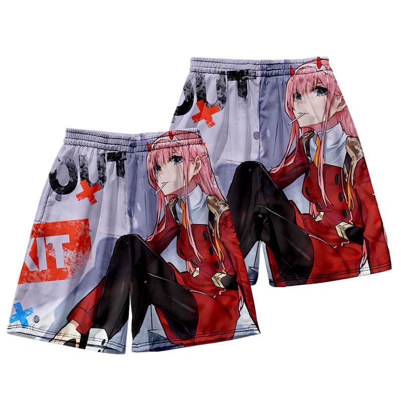 ISaikoy Anime Darling in The FranXX Beach Shorts Swim Trunks Summer Boardshorts Jersey Short Pants