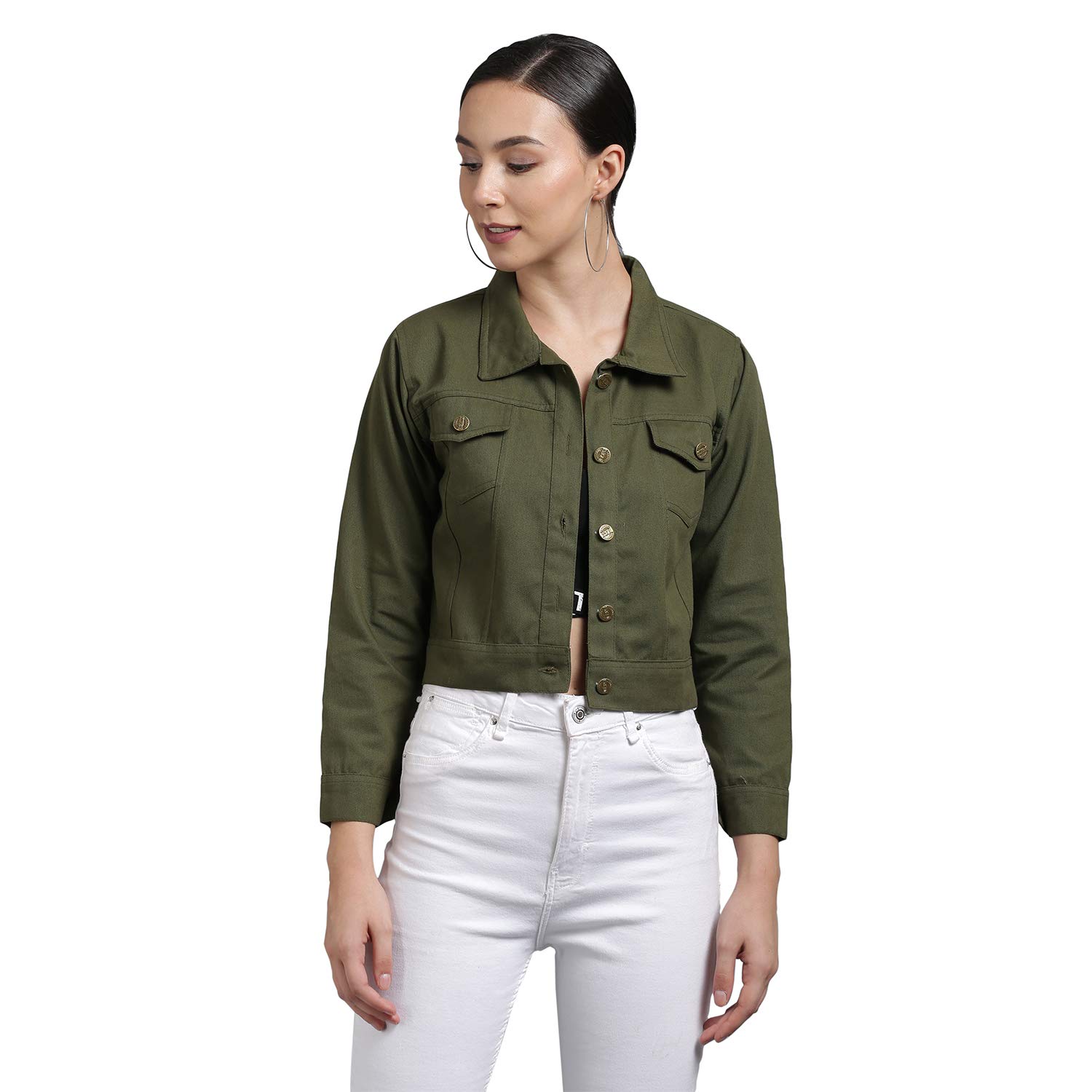 Women's Cotton Blend Self Design Plain Cotton Standard Length Blouson Jacket