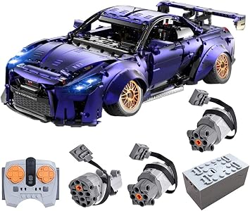 TechnicRC Sports Car for ZXKYZR8 GTR, 2389 + Pcs 110 Supercar Collectible Model with LED Lights, Motors and Remote Control, Compatible with Lego Technic -Plating Purple