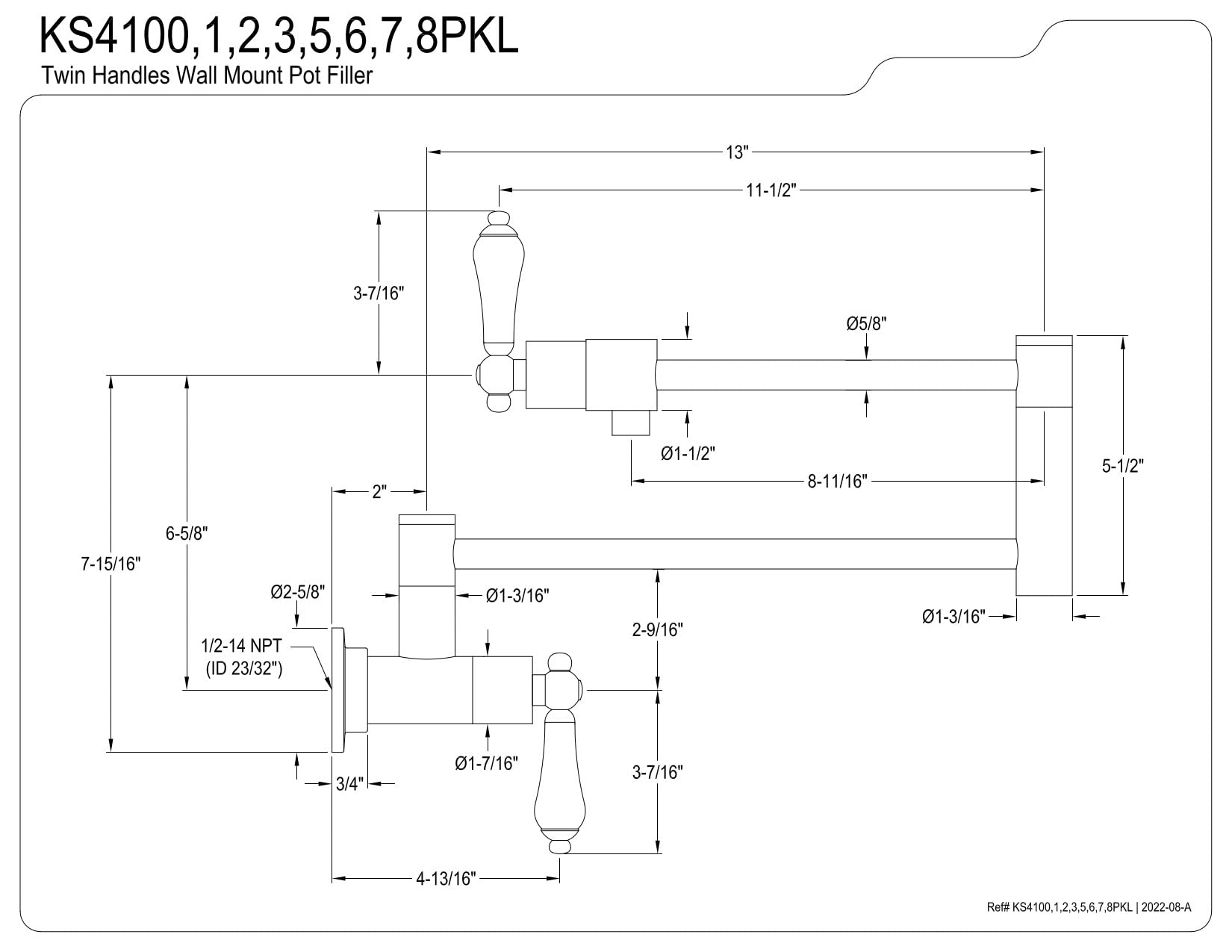 Kingston Brass KS4702PKL Duchess Pot Filler In Polished Brass - Deck Mount Swing Arm