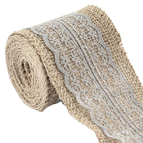Sourcingmap Burlap Strap Art Crafts Lace Ribbon Roll Trim Edge 2.2 Yards Gray for Wedding, Gray,Khaki,Pink,Burgundy,Purple