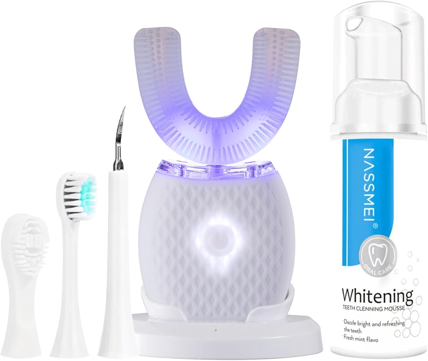 Automatic Toothbrush Ultrasonic Toothbrush Electric Toothbrush for Adults 30'' Automatic Timer Wireless Charging Washable Travel Home Dual-use (White, M)