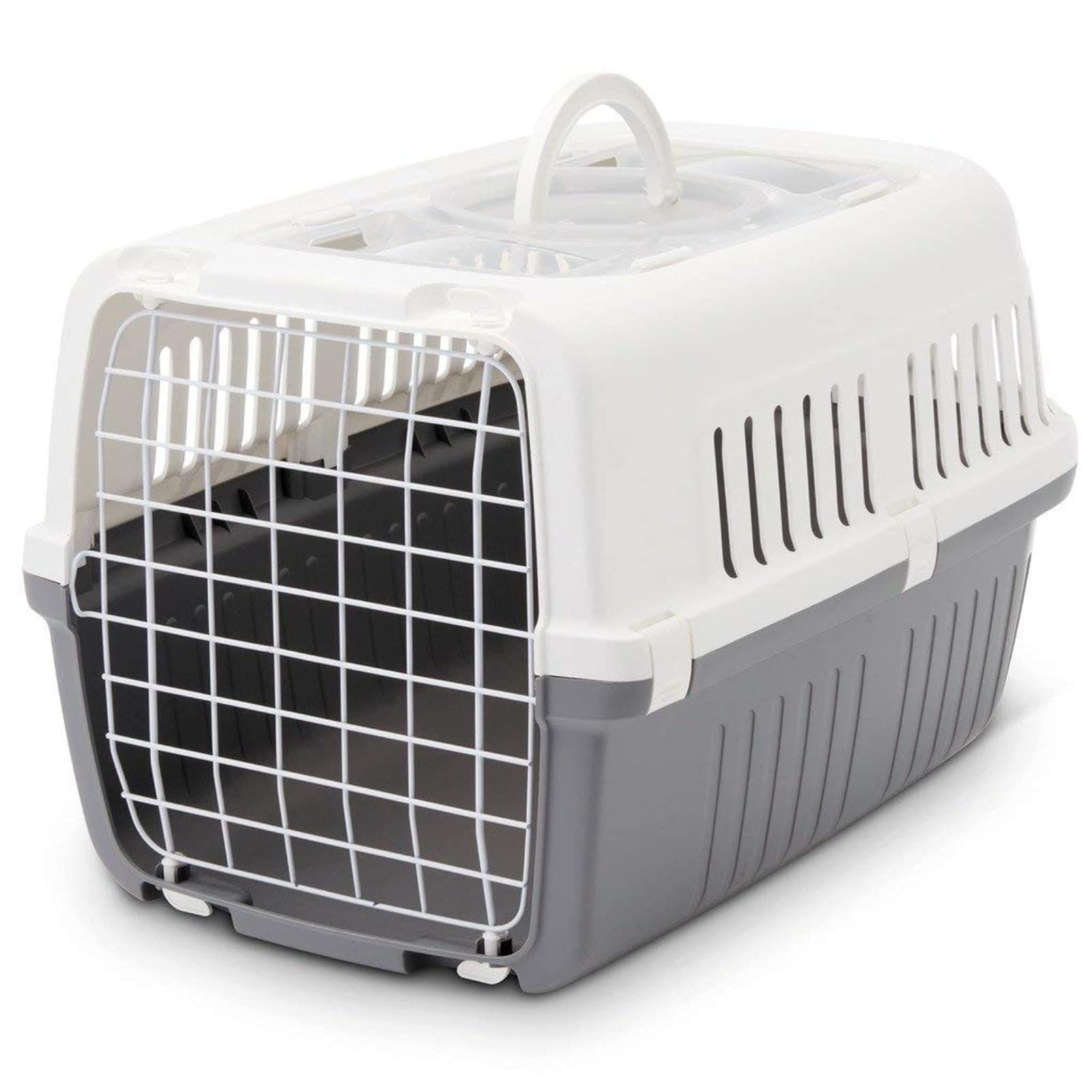 Savic Zephos 1 Pet Carrier – Grey (22 x 15 x 13 Inch) Travel Transport Crate for Cats & Small Dogs up to 7 kg Ventilated, Durable & Secure Ideal for Car, Train, or Vet Visits