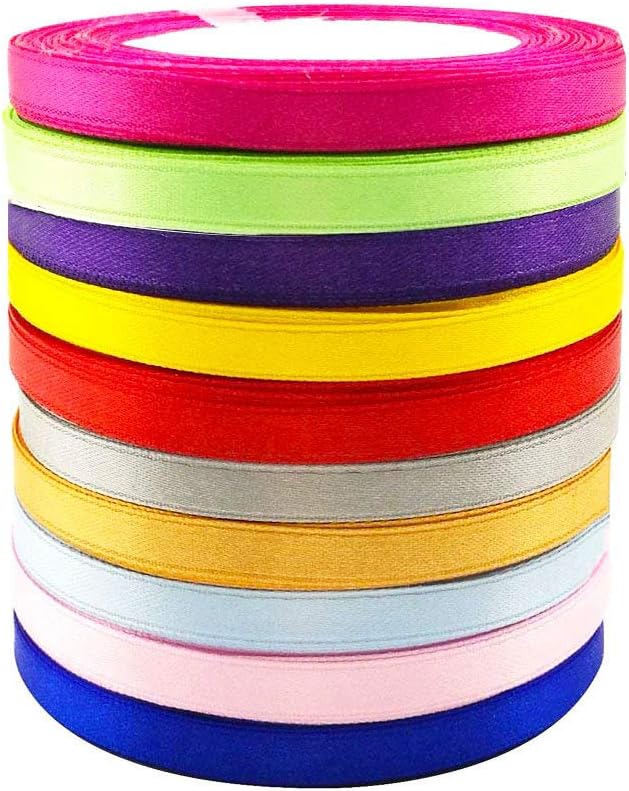 Satin Ribbon 6mm，Assorted Colour Double Sided Fabric Ribbon Wrapping for Craft Gift Packaging, 10 Colours, 250Yards/Group (6mm)