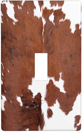 Axayaz Cubierta de enchufe de placa de pared de piel de vaca leopardo granja animal tricolor marrón vaca solo interruptor luz cubierta de salida