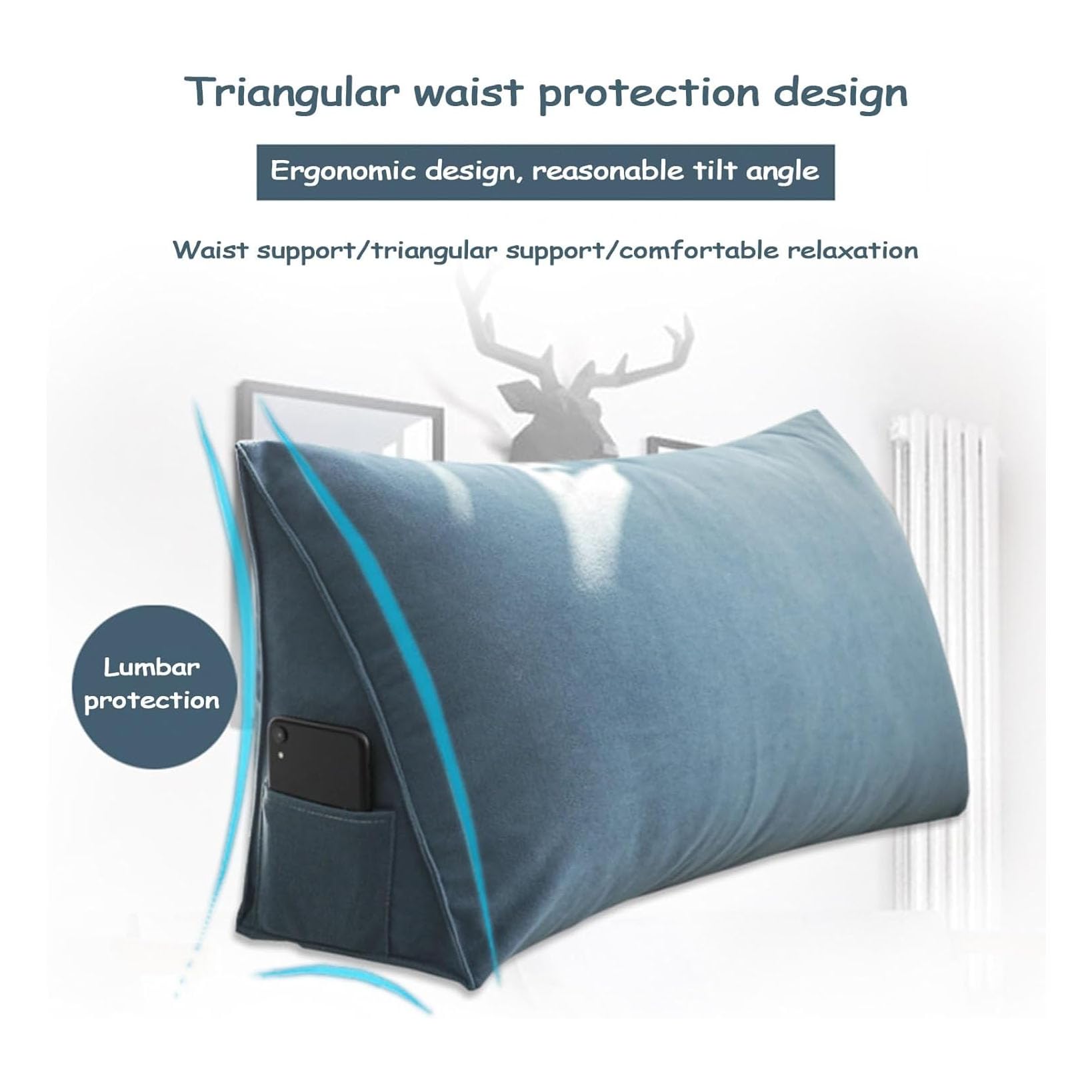 Almohada de apoyo para la espalda, cojín de lectura para cama y sofá, almohada de cuña con funda extraíble, ideal para mayor comodidad y apoyo postural, tamaño 70 x 20 x 50 cm