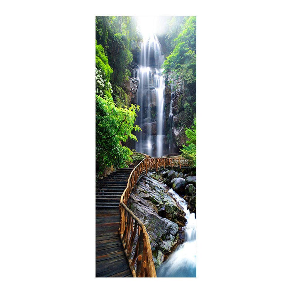 3D Door Sticker Waterfall Self-Adhesive Mural Home Decoration Wall Stickers Bedroom Living Room Removable Poster Art Stickers-90x200cm