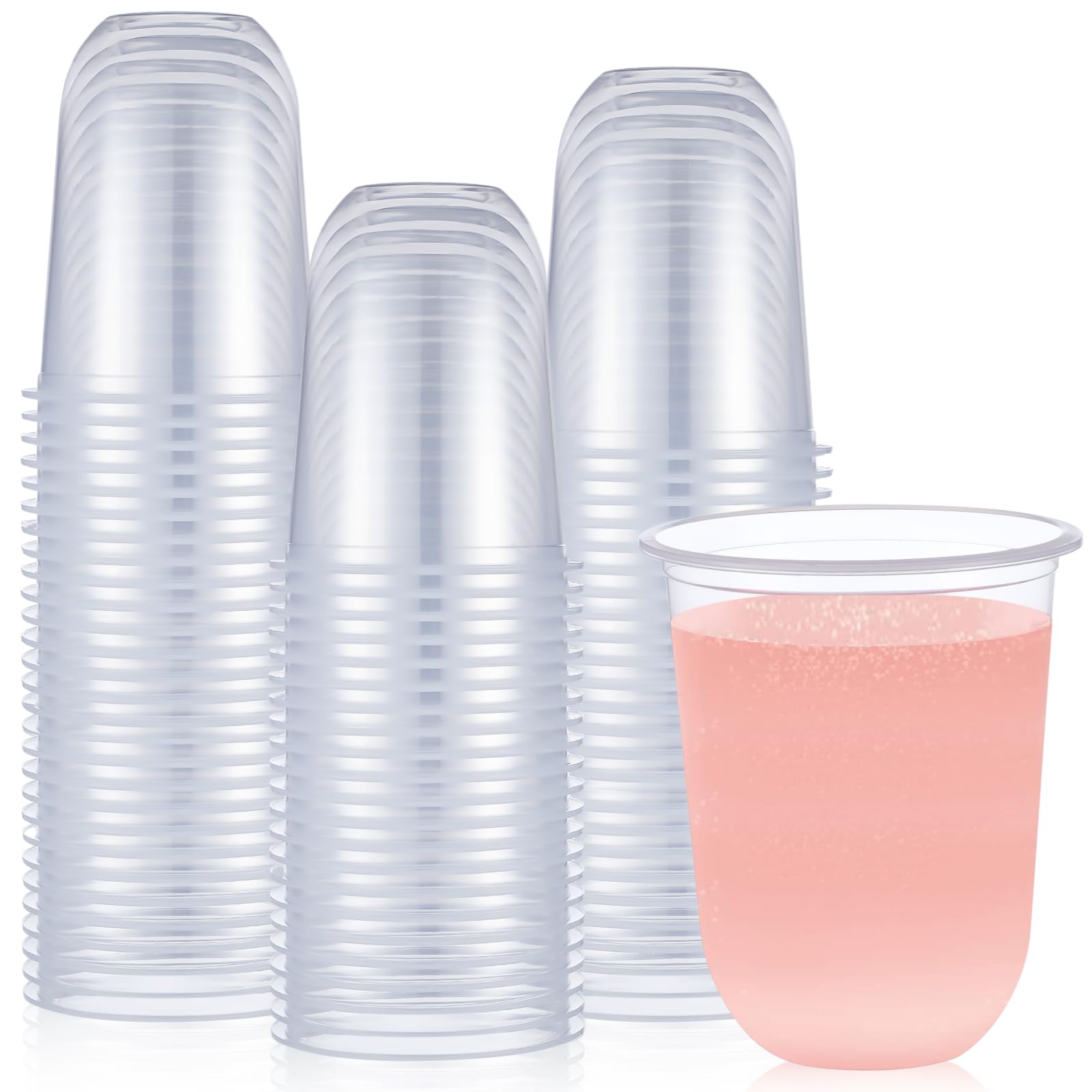 Ziliny 100 Pcs Plastic Stemless Wine Glasses Disposable Crystal Clear Plastic Wine Glasses for Parties Weddings Birthdays Cocktail (16oz)