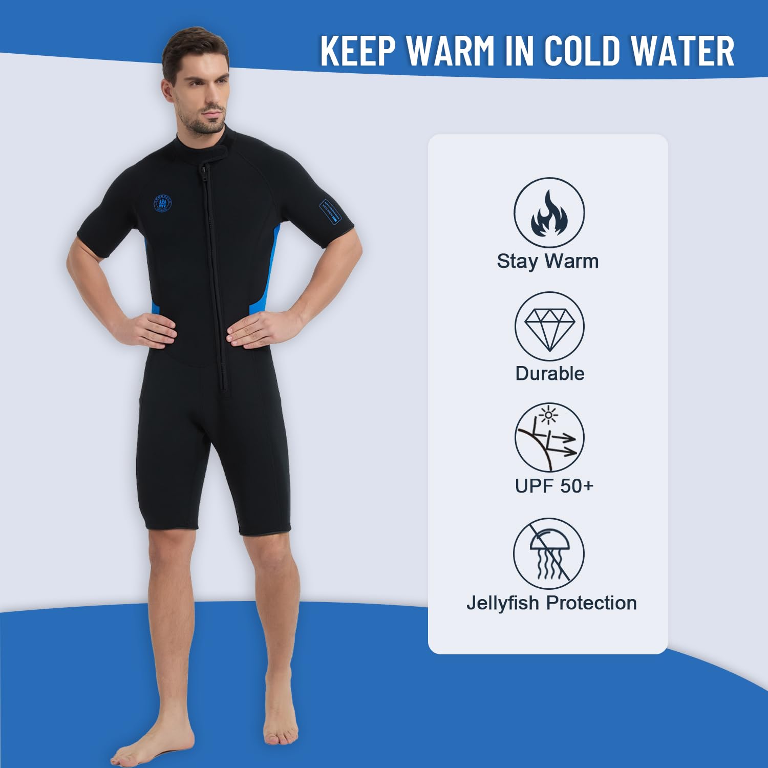 Lemorecn Muta da uomo e donna, 2 mm, con cerniera frontale, in neoprene ultra elasticizzato, termica, per sport acquatici