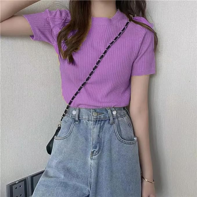 Image of Women Trendy High Neck Top Half Sleeves Crop Top for Women Formal, Casual, Office, Party Top