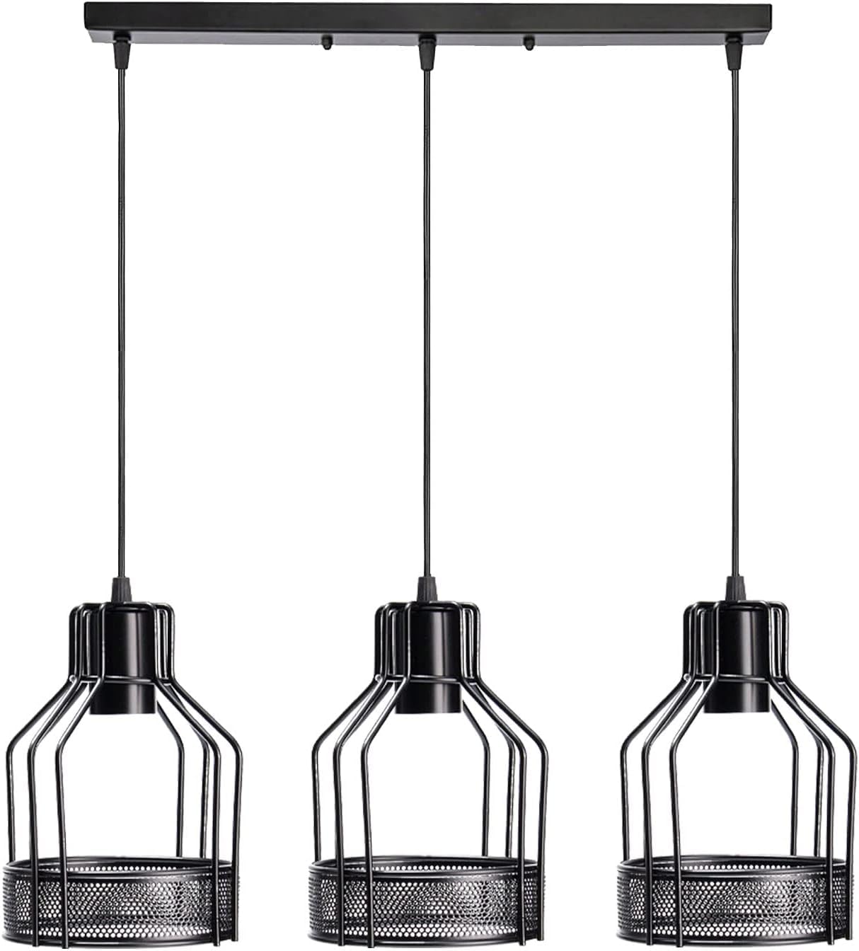LEDSone 3 Lights Vintage Pendant Light, E27 Black Bird cage Shaped Wire Shades Industrial Kitchen Lights Ceiling Pendant Lights Ideal for Bedroom Living Dining Room Hallway