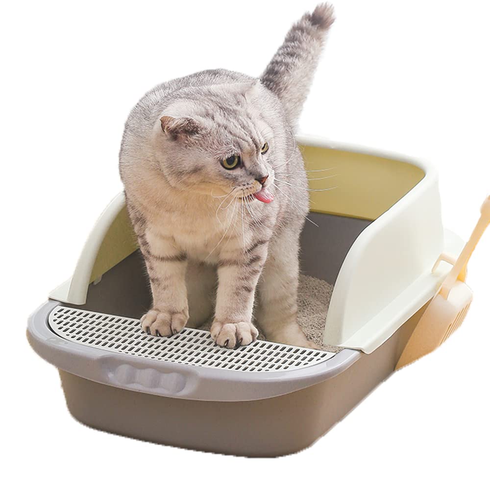 NeoStyle Semi-enclosed Cat Litter Box With Round Edges Large Anti-splash Box With Cat Litter Shovel Cat Sandbox Cat Toilet (Large)