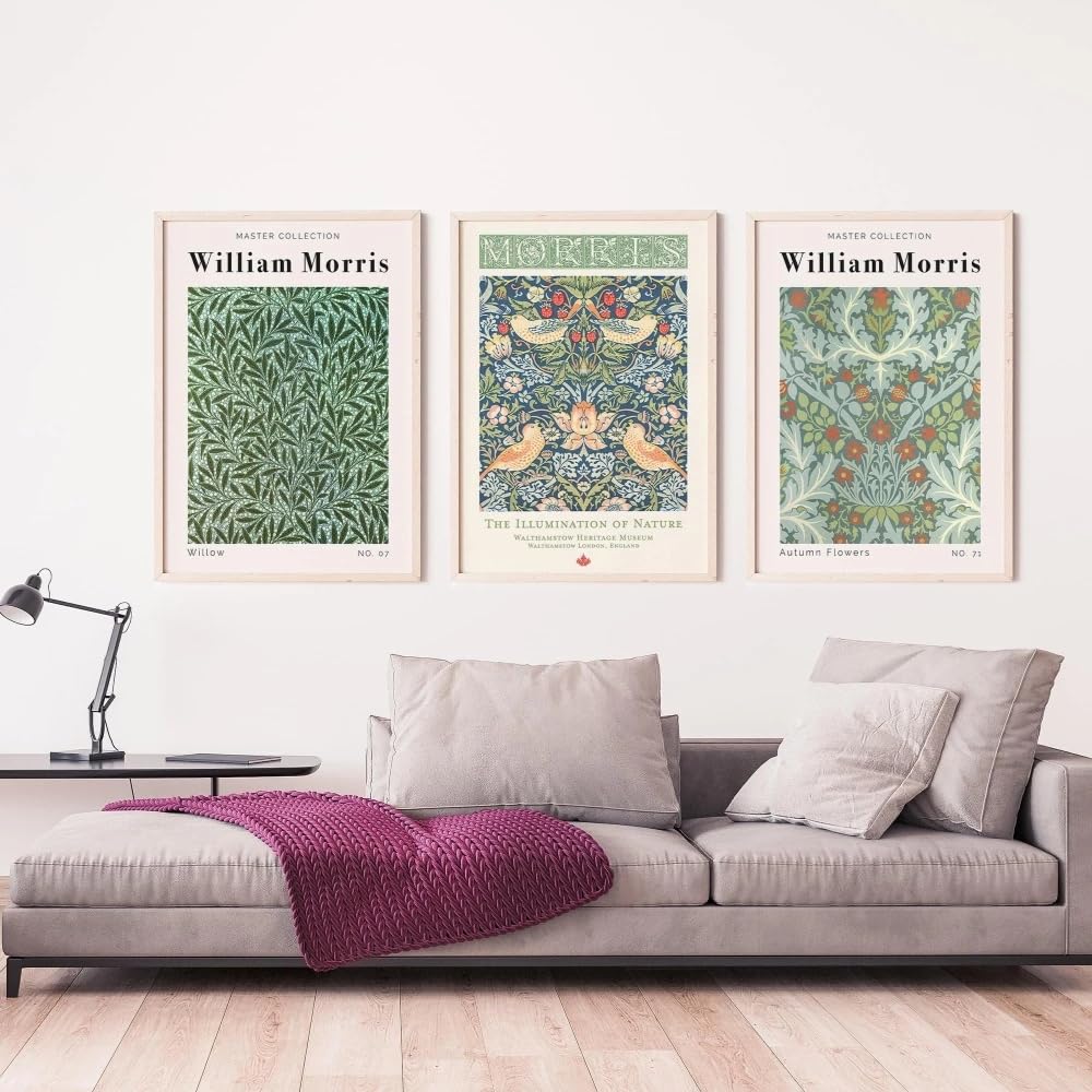 SDVIB Set Flowers By William Morris Floral Botanical Modern Print Canvas Poster Autumn Flowers Illumination of Nature Willow(50x70cm/3PCS Frameless)