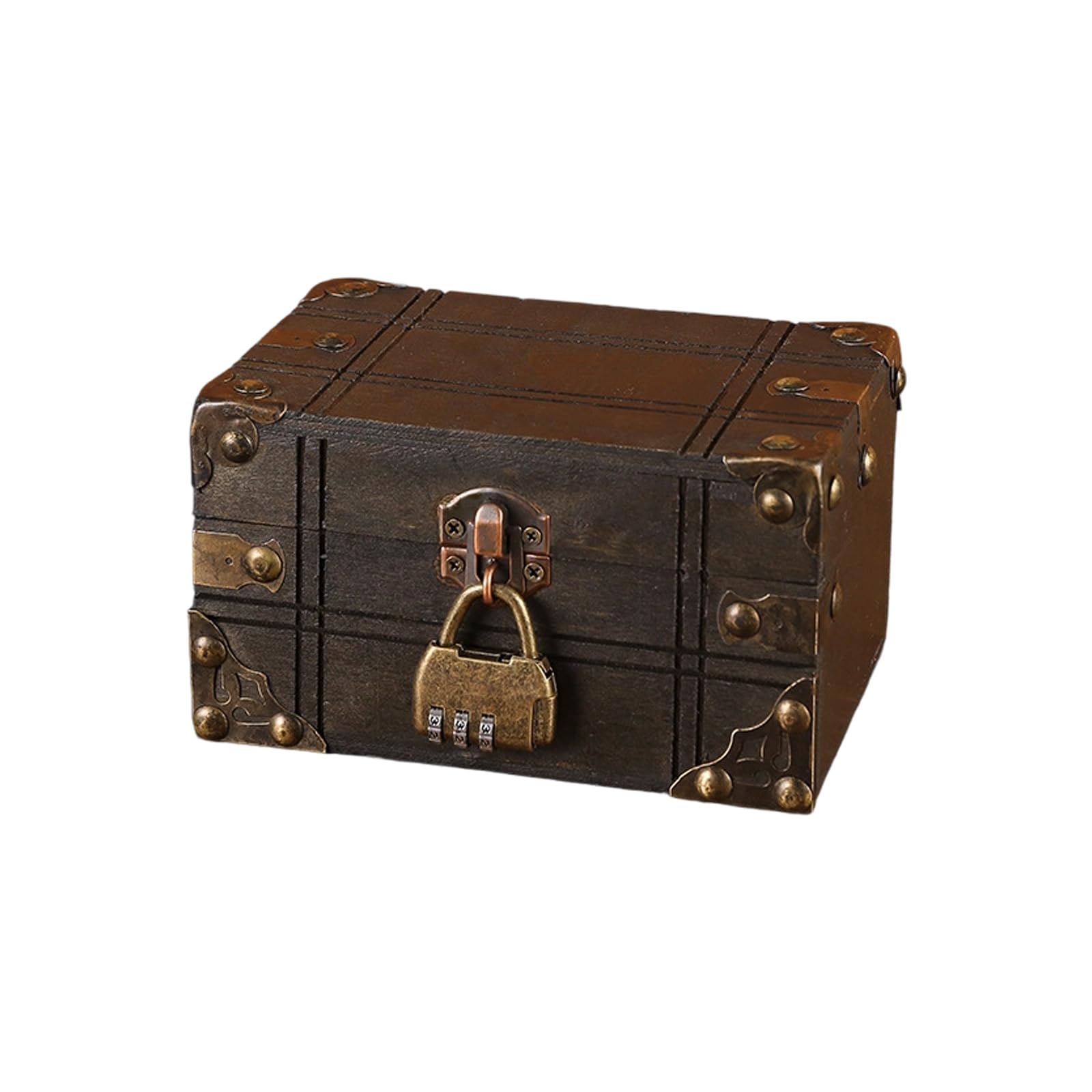 NEWFT Sturdy Seafaring Adventure Themed Lockable Wood Box Antique Styles Storage Solution for Valuables and Memorabilias Home Decoration Accent