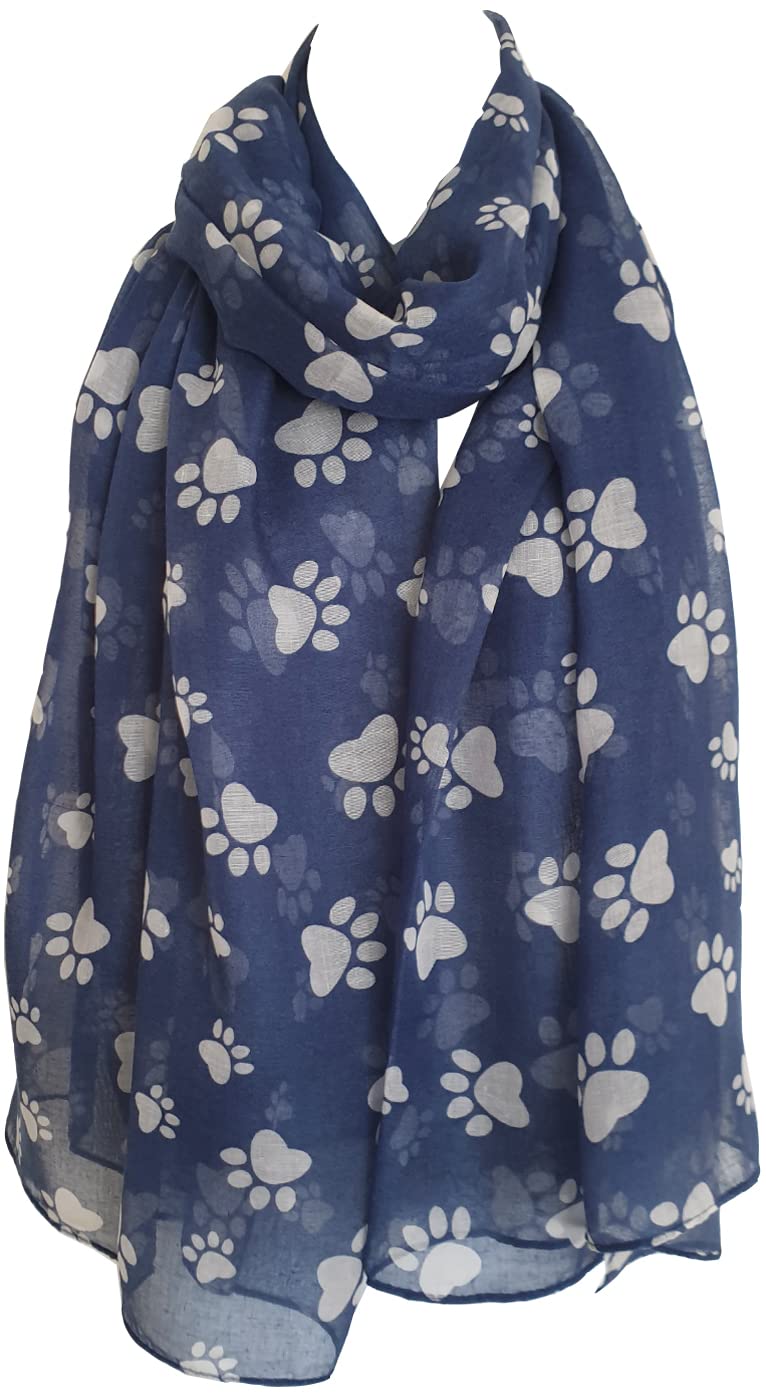 Glamlondon Women's Blue Paw Print Scarf Animal Cats Dogs Paws Wraps Shawl Scarves (Blue)