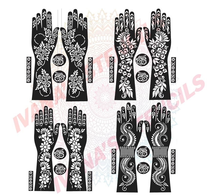 Ivana's Full Hand Mehndi Stencil Design Full Hand Set | Henna Tattoo Stencil for Women, Girls and Kids | Easy to use in just 4 Steps | Mehandi Sticker FL-20-06-07-08-09-image-4