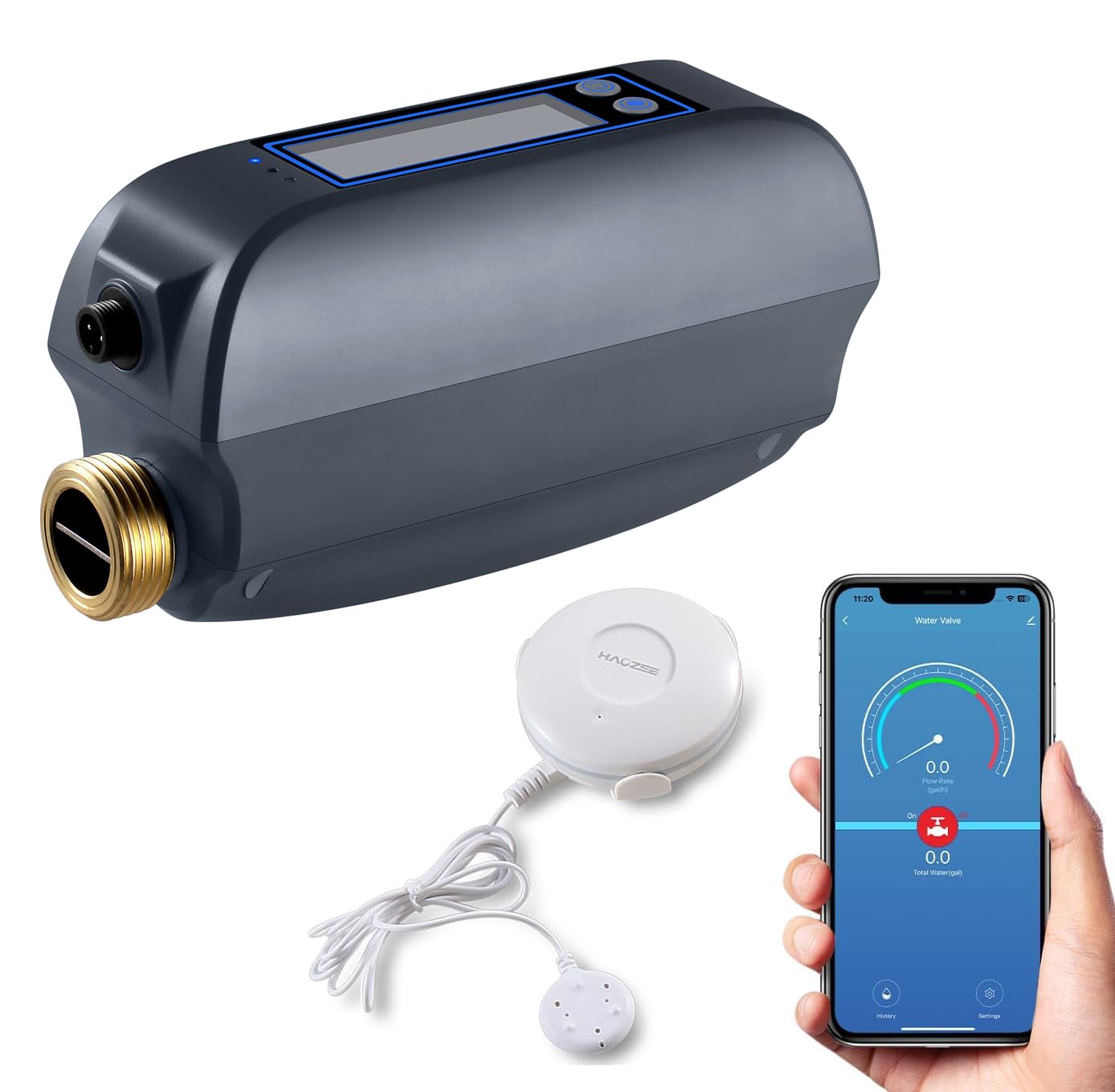 Photo 1 of Haozee WiFi Smart Water Valve and Auto Shut-Off, Automation Scene Works with Leak Detector, Water Flow Meter, Built-in Battery, for 3/4" Diameter DN20 Pipe