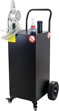 30 Gallon Gas Caddy with Pump, Portable Gas Tank on 4 Wheels, Manual Transfer Pump for Gasoline & Diesel, Large Fuel Storage Tank for Cars, Lawn Mowers, ATVs, Boats