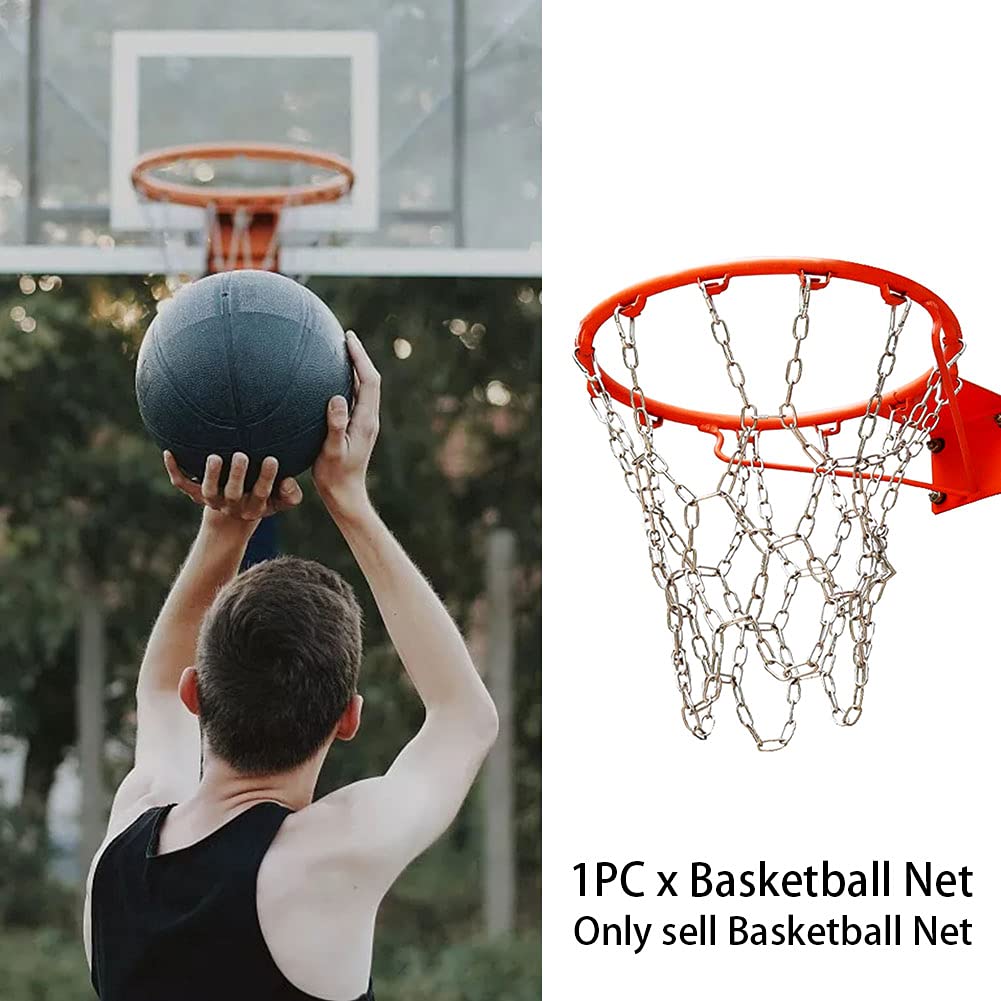 Rete da basket in acciaio inox, 12/13 ganci anti-caduta anti-frusta, catena resistente di ricambio per pallacanestro, per esterni interni e basket, sport per tutte le stagioni (argento, 12 ganci)