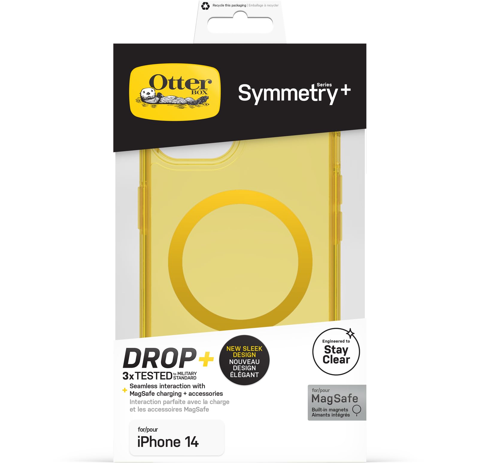 OtterBox Cover per iPhone 14 Symmetry+ Clear per MagSafe, Resistente a shock e cadute, Sottile, Testata 3x norme MIL-STD 810G, Sun Day