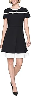 Women's Bow Detail Short Sleeve Recycled Scuba Crepe a Line Dress