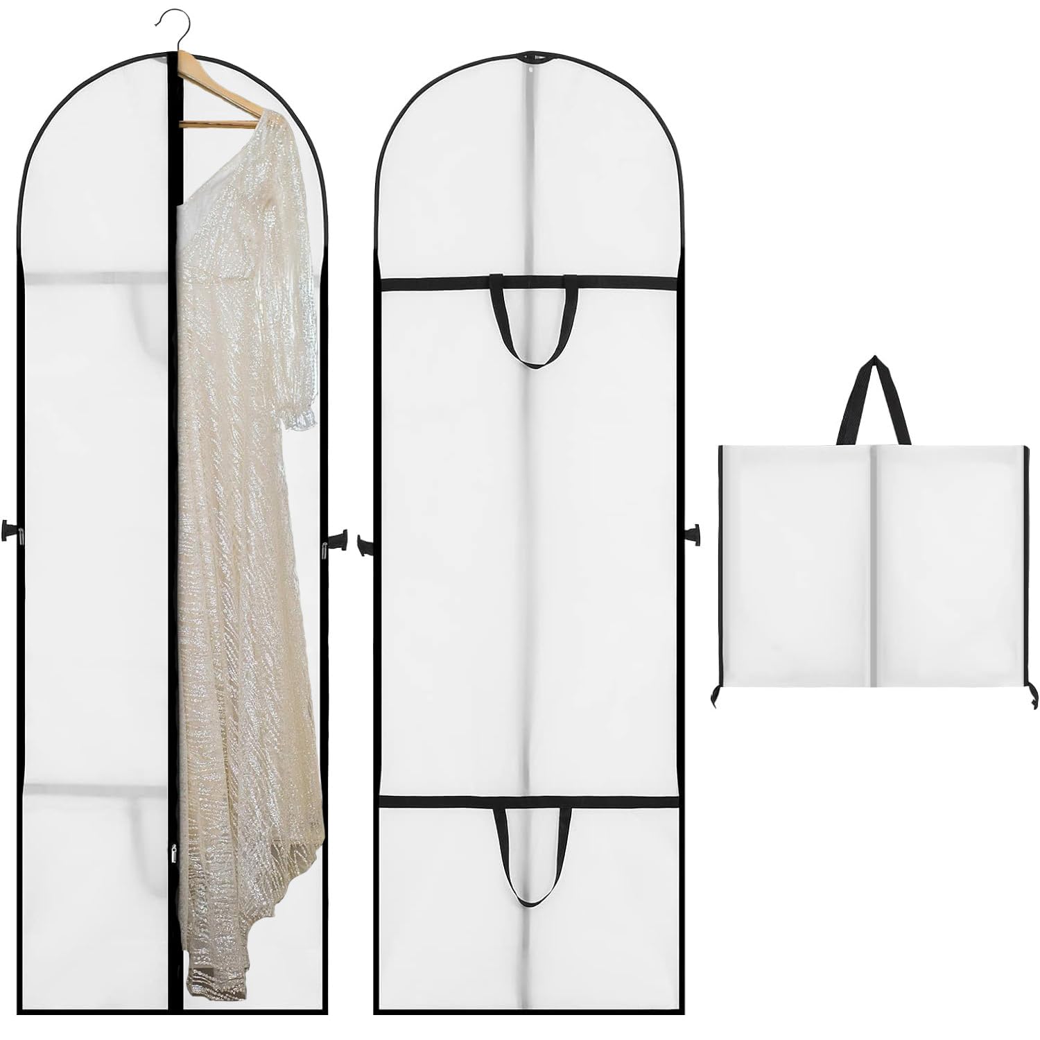 Long Dress Covers Bag Dust Proof Clothes Covers Moth Proof Garment Bag Wedding Dress Bag Folding Long Coat Cover for Coat Gowns Dresses Shirts Suits Jackets Storage (White)
