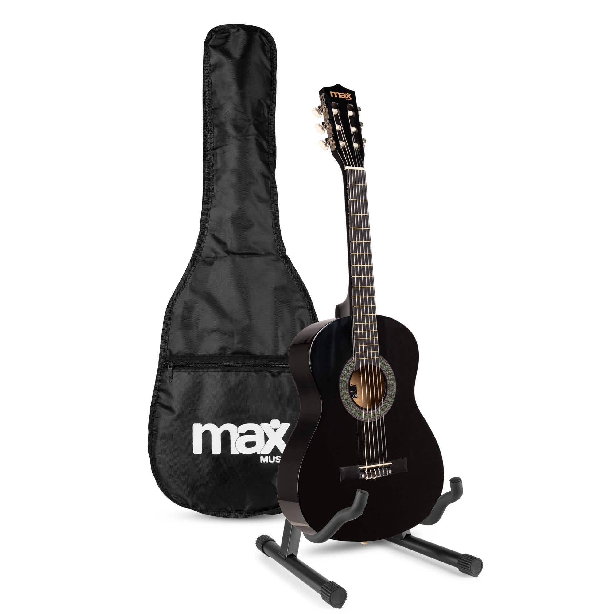 MAX SoloArt Junior 3/4 Guitarra Clásica para Niños - Set Completo con Funda Mochila, Afinador Clip, Soporte MAX GP20, Cuerdas Nailon y Accesorios - Ideal para Principiantes de 8 a 12 Años
