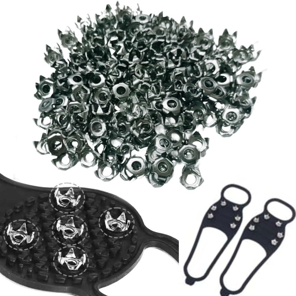 100 tacos de metal para zapatos para nieve y hielo, tacos de tracción de repuesto roscados compatibles con botas Crampon, picos de agarre ligeros para uso en invierno al aire libre (tacos de acero)