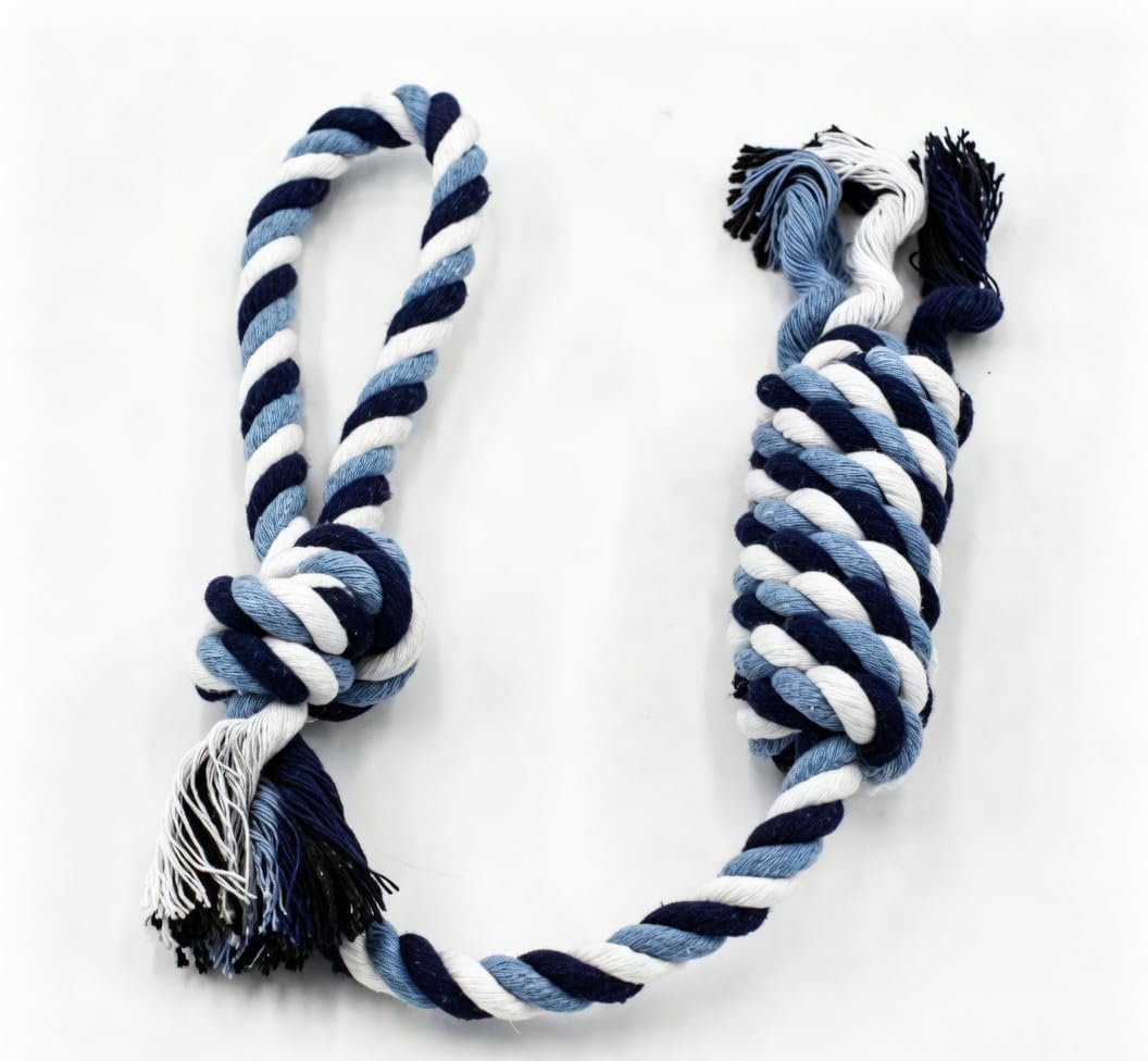 Dog Rope Toy For Small & Medium Dogs - Tug Of Rope Toy 100% Cotton 45cm Long For Teeth Cleaning & Independent Play - (Blue) — image 1