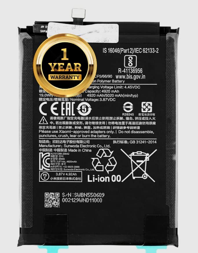 Image of Original BN55 Batery Compatible with Redmi Note 9S (M23J6A1G) with Warranty