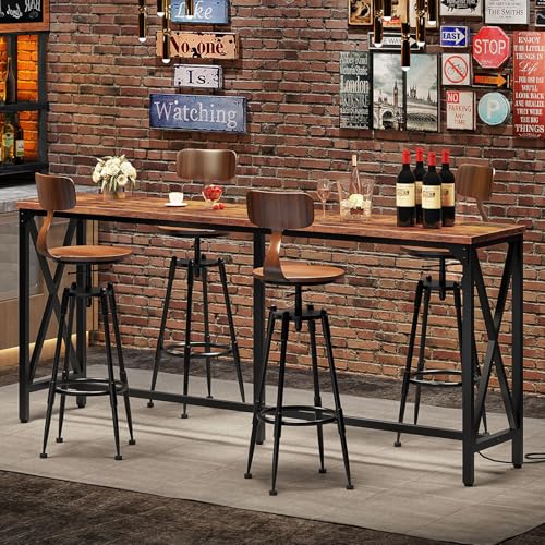 CHOEZON 70.9'' Bar Table, Kitchen Dining Table with Power Outlet and Footrest, Industrial Style, for...