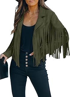 Sponsored Ad - Dokotoo Womens 2022 Fashion Faux Suede Tassel Jackets Lapel Cropped Motorcycle Jacket Outerwear