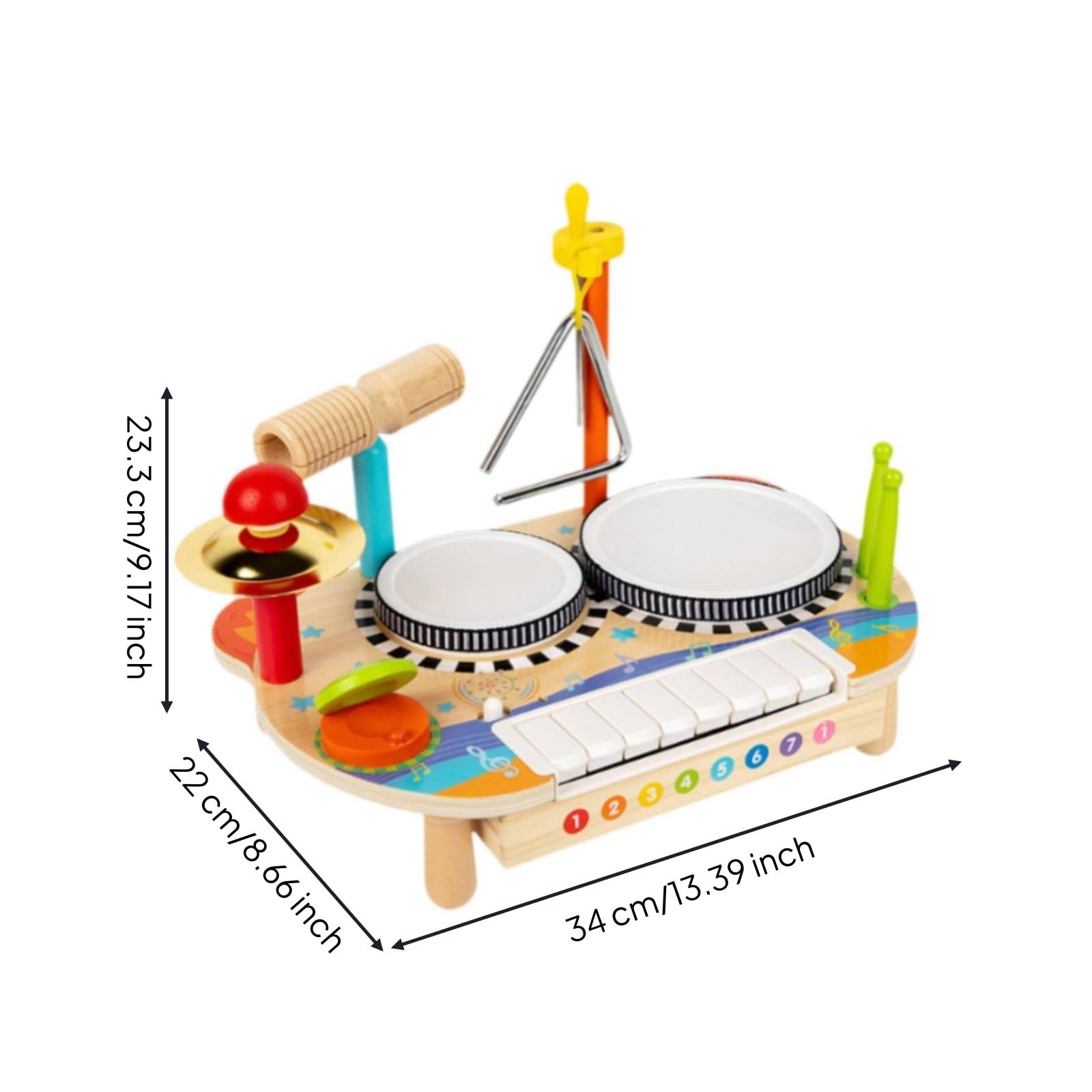 Amagogo Xilófono Infantil Tabla de Percusión Tambor Triángulo Platillo Maraca de Madera Educativo Coordinación Adecuado para Niños Pequeños Aprendizaje Temprano Aula Hogar