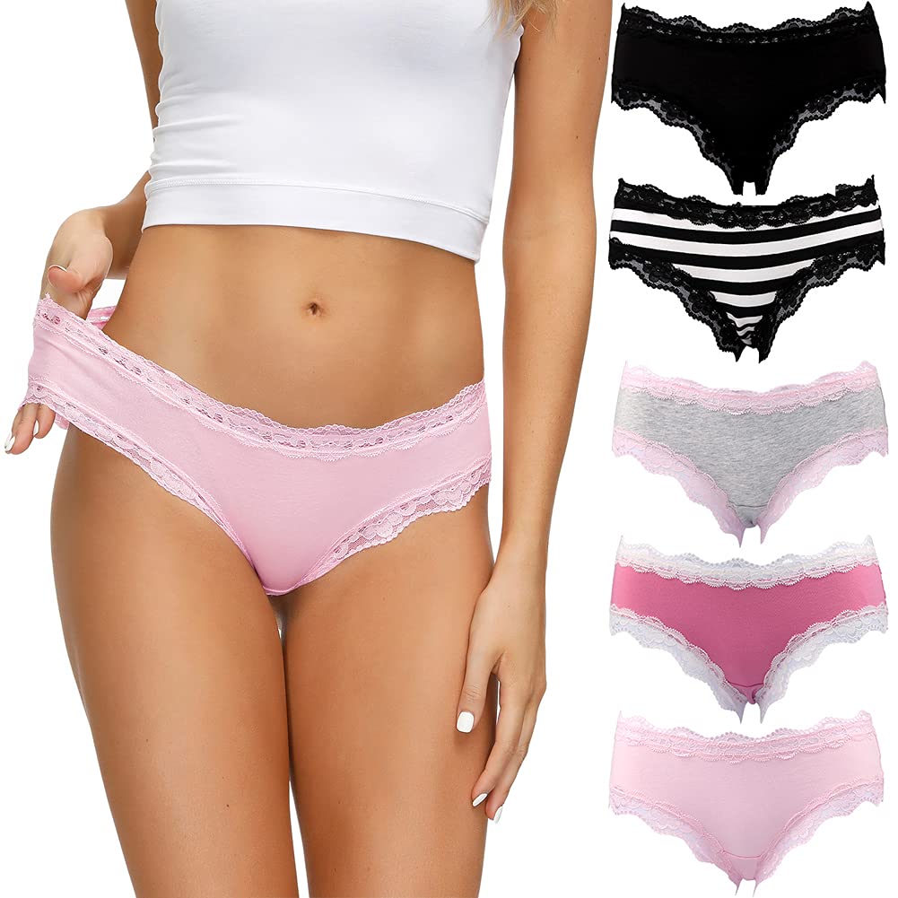 Baumwolle Unterwäsche Damen Höschen Sanft Spitze Hipster Slip Mehrfarbig