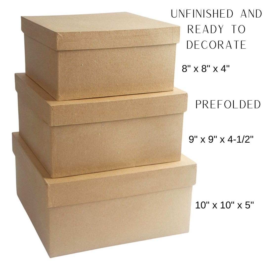Amazon.com: Paper Mache Square Craft Box Set - 3 Premade