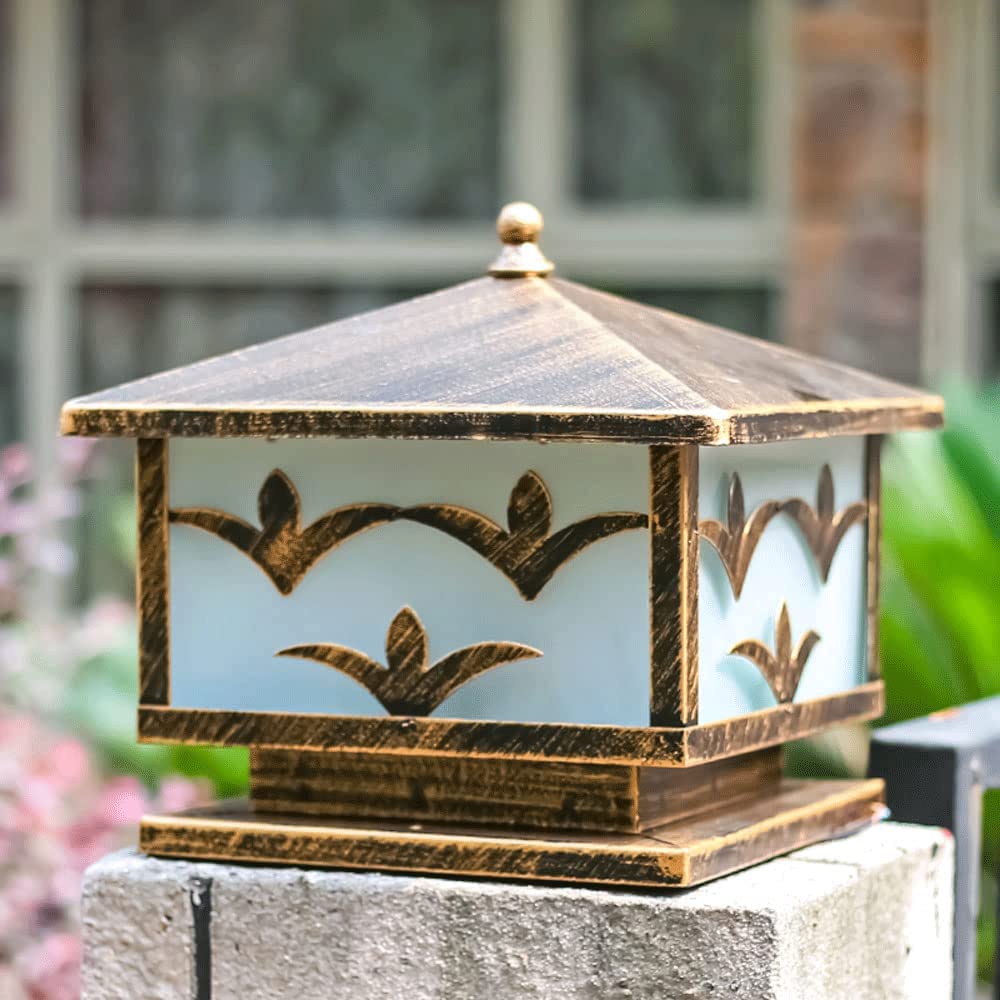 Quadratische Retro-Säulenlampe, wasserdichte Säulensäulenlampe für den Außenbereich, Stehlampe aus Druckgussaluminium, Acryl-Lampenschirm, Eingangswand-Villa-Landschaftslampe