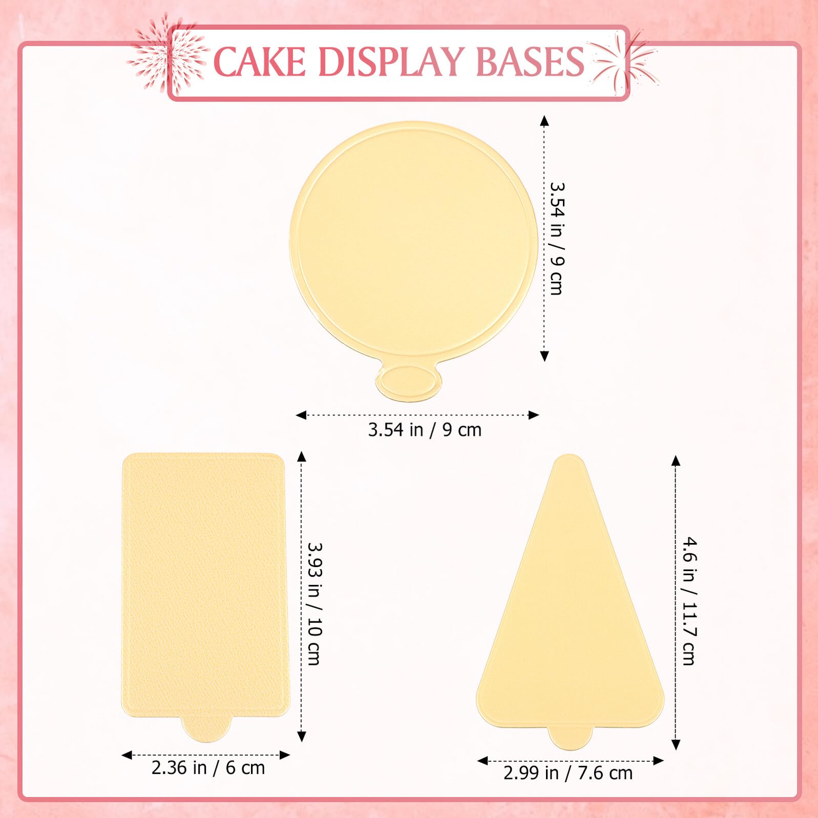 300 Stück Mini Kuchenböden aus Lebensmittelechtem Papier Runde Dreieckige und Rechteckige Cupcake Bases Mousse Cake Boards für Party Hochzeit Geburtstag Stabile Tortenspitzen