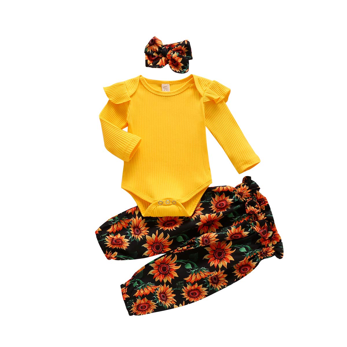 Baby Girl Fall Outfit Set Knit Ruffle Romper Floral Pants