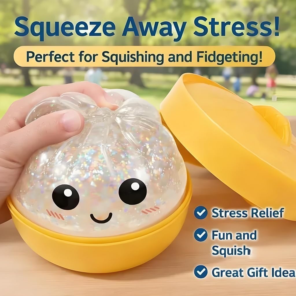 Glitter Dumpling Squishy, 2026 Upgrade Dumpling Squishy Mystery Box, Colorful Dumplings Stress Balls Fidget Sensory Toy, Stocking Stuffers with Food Steamer Stretchy Desk Toys - 2