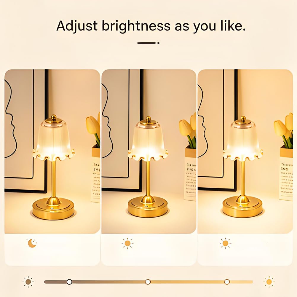 AoLa Retro Tischlampe Kabellos, LED Akku Tischleuchte Dimmbar Touch Control mit USB Aufladbar 5200mAh Batterie Nachttischlampe Ohne Kabel mit Glasschirm Tragbare Nachtlicht für Esstisch,Amber